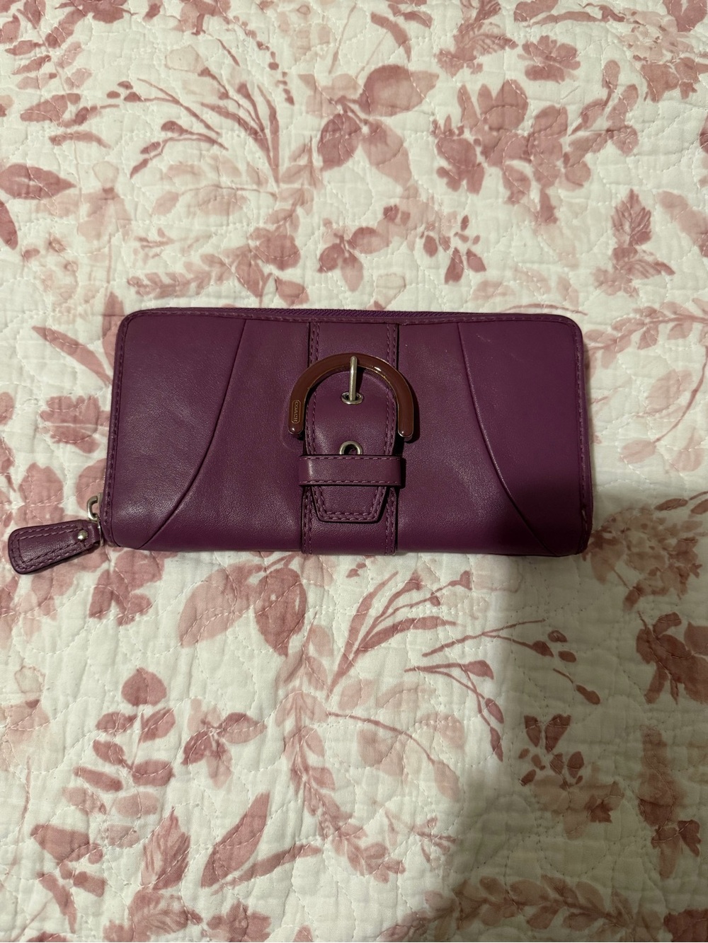 Coach Plum Leather Zip Wallet with Buckle Detail Y2K
